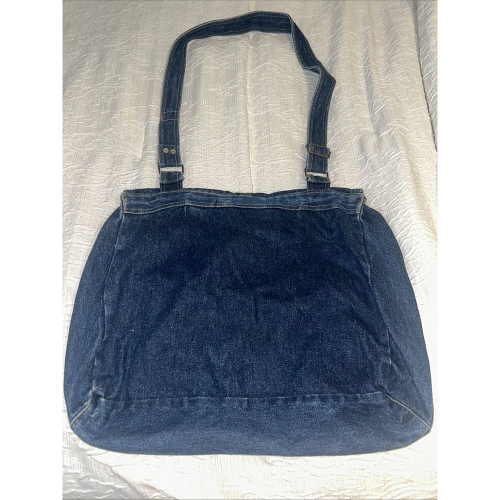 Vintage Y2K Fossil Denim Shoulder Bag Purse Messenger Tote Patch Dark Wash - Picture 8 of 11